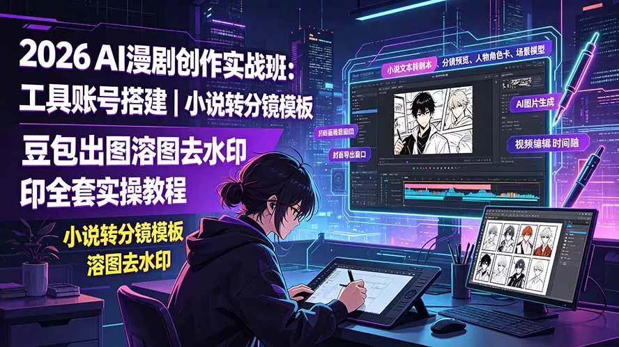 2026AI漫剧创作实战班：工具账号搭建｜小说转分镜模板｜豆包出图溶图去水印全套实操教程-心思维创富网_网上创业教程_网络创业项目