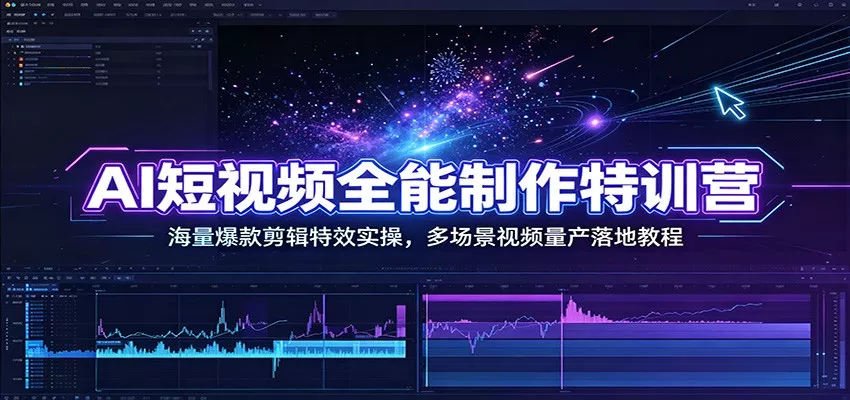AI短视频全能制作特训营：海量爆款剪辑特效实操，多场景视频量产落地教程-心思维创富网_网上创业教程_网络创业项目
