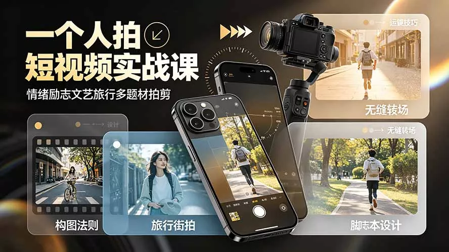 一个人拍短视频实战课：情绪励志文艺旅行多题材×五大景别×黄金构图×八大运镜，从拍摄到成片高效创作-心思维创富网_网上创业教程_网络创业项目