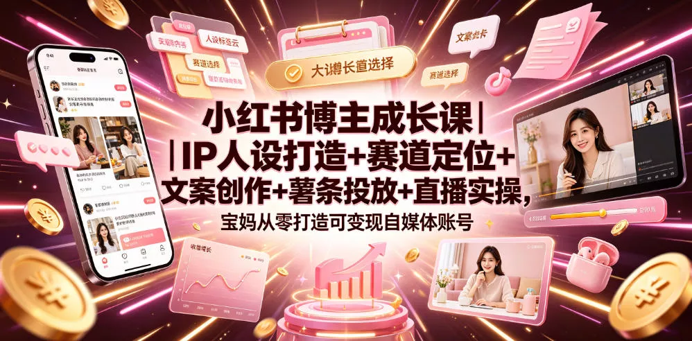 小红书博主成长课｜IP人设打造+赛道定位+文案创作+薯条投放+直播实操，宝妈从零打造可变现自媒体账号-心思维创富网_网上创业教程_网络创业项目