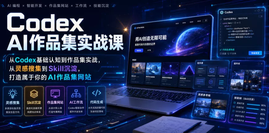 Codex AI作品集实战课，从Codex基础认知到作品集实战，从灵感搜集到Skill沉淀，打造属于你的AI作品集网站-心思维创富网_网上创业教程_网络创业项目