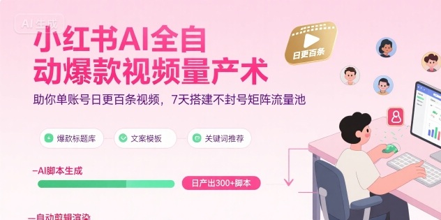 小红书AI全自动爆款视频量产术，助你单账号日更百条视频，7天搭建不封号矩阵流量池(更新9月)-心思维创富网_网上创业教程_网络创业项目