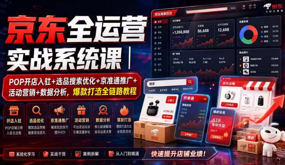 京东全运营实战系统课｜POP开店入驻+选品搜索优化+京准通推广+活动营销+数据分析，爆款打造全链路教程-心思维创富网_网上创业教程_网络创业项目