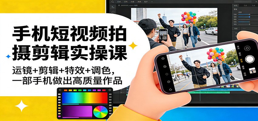 手机短视频拍摄剪辑实操课：运镜+剪辑+特效+调色，一部手机做出高质量作品-心思维创富网_网上创业教程_网络创业项目