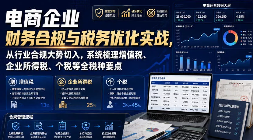 电商企业财务合规与税务优化实战，从行业合规大势切入，系统梳理增值税、企业所得税、个税等全税种要点-心思维创富网_网上创业教程_网络创业项目