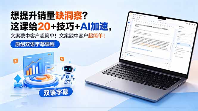 想提升销量缺洞察？这课给 20 + 技巧 + AI 加速，文案戳中客户超简单！【原创双语字幕】-心思维创富网_网上创业教程_网络创业项目