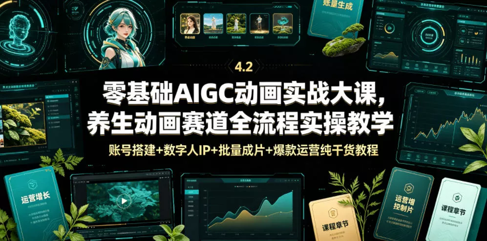 零基础AIGC动画实战大课，养生动画赛道全流程实操教学，账号搭建+数字人IP+批量成片+爆款运营纯干货教程-心思维创富网_网上创业教程_网络创业项目