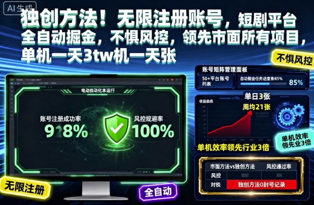 独创方法！无限注册账号，短剧平台全自动掘金，不惧风控，领先市面所有项目，单机一天3张【揭秘】-心思维创富网_网上创业教程_网络创业项目