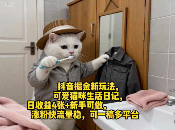 抖音掘金新玩法，可爱猫咪生活日记，日收益4张+新手可做，涨粉快流量稳，可一稿多平台-心思维创富网_网上创业教程_网络创业项目