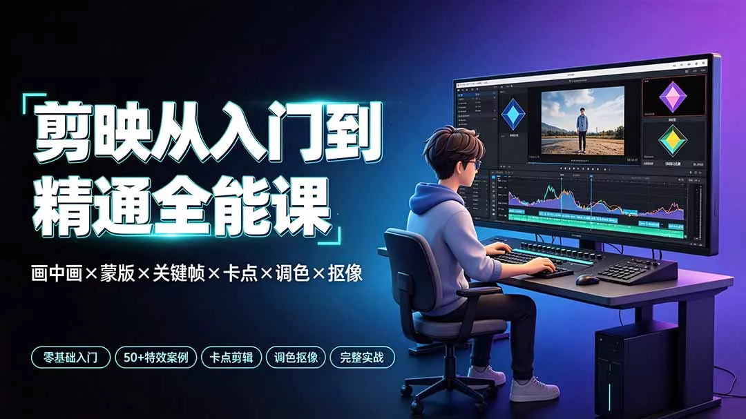 剪映从入门到精通全能课：画中画×蒙版×关键帧×卡点×调色×抠像，一站式掌握剪辑核心技能-心思维创富网_网上创业教程_网络创业项目