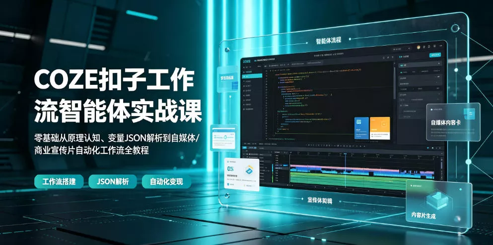 COZE扣子工作流智能体实战课｜零基础从原理认知、变量JSON解析到自媒体/商业宣传片自动化工作流全教程-心思维创富网_网上创业教程_网络创业项目