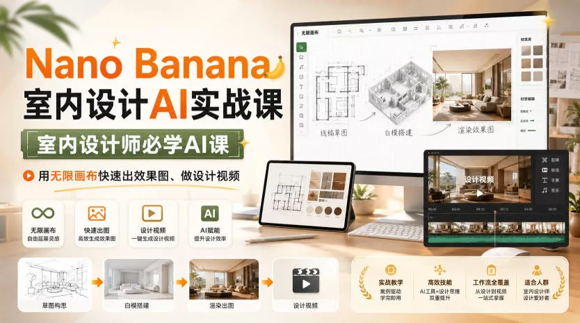Nano Banana室内设计AI实战课，室内设计师必学AI课，用无限画布快速出效果图、做设计视频-心思维创富网_网上创业教程_网络创业项目