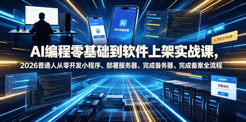 AI编程零基础到软件上架实战课，2026普通人从零开发小程序、部署服务器、完成备案全流程项目落地教程-心思维创富网_网上创业教程_网络创业项目