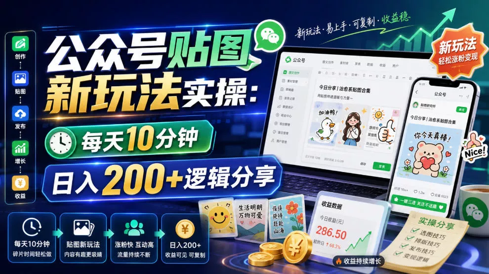 公众号贴图新玩法实操，每天10分钟，日入200+逻辑分享-心思维创富网_网上创业教程_网络创业项目