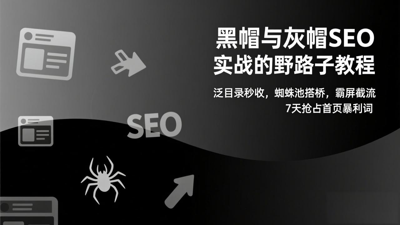 黑帽与灰帽SEO实战的野路子教程：泛目录秒收，蜘蛛池搭桥，霸屏截流，7天抢占首页暴利词-心思维创富网_网上创业教程_网络创业项目