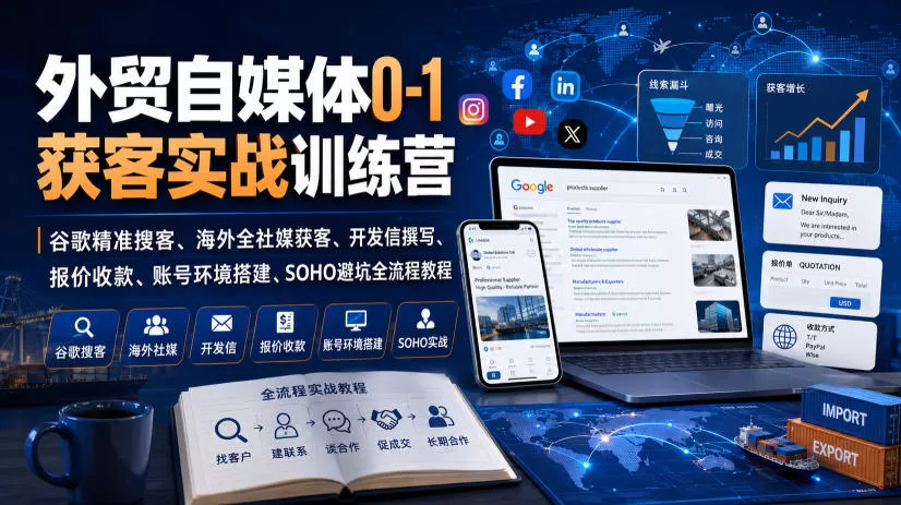 外贸自媒体0-1获客实战训练营｜谷歌精准搜客、海外全社媒获客、开发信撰写、报价收款、账号环境搭建、SOHO避坑全流程教程-心思维创富网_网上创业教程_网络创业项目