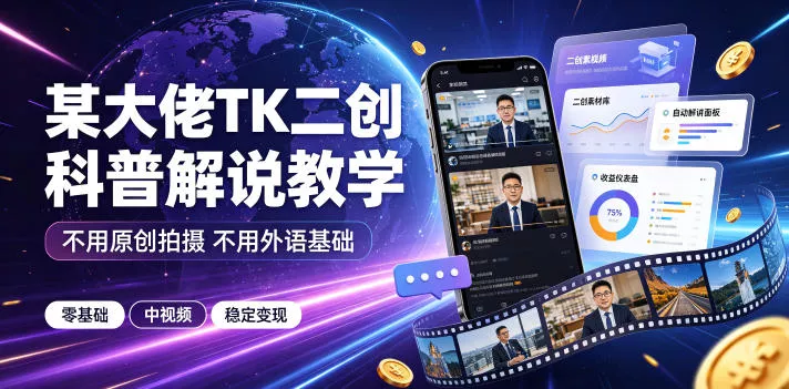 某大佬TK二创科普解说教学，不用原创拍摄不用外语基础，零基础做TikTok中视频稳定变现-心思维创富网_网上创业教程_网络创业项目