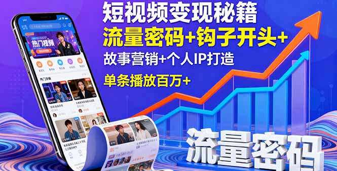 短视频变现秘籍，流量密码+钩子开头+故事营销+个人IP打造，单条播放百万+-心思维创富网_网上创业教程_网络创业项目