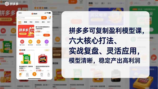 拼多多可复制盈利模型课，六大核心打法、实战复盘、灵活应用，模型清晰，稳定产出高利润-心思维创富网_网上创业教程_网络创业项目