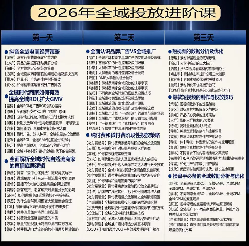 千川扫地僧2026抖音全域投放进阶课，少走弯路·快速起量·掌控增长，6月12-14号杭州线下课-心思维创富网_网上创业教程_网络创业项目