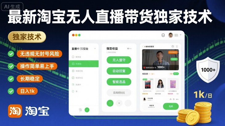 最新淘宝无人直播带货独家技术，无违规无封号风险，操作简单易上手，长期稳定日入1k【揭秘】-心思维创富网_网上创业教程_网络创业项目