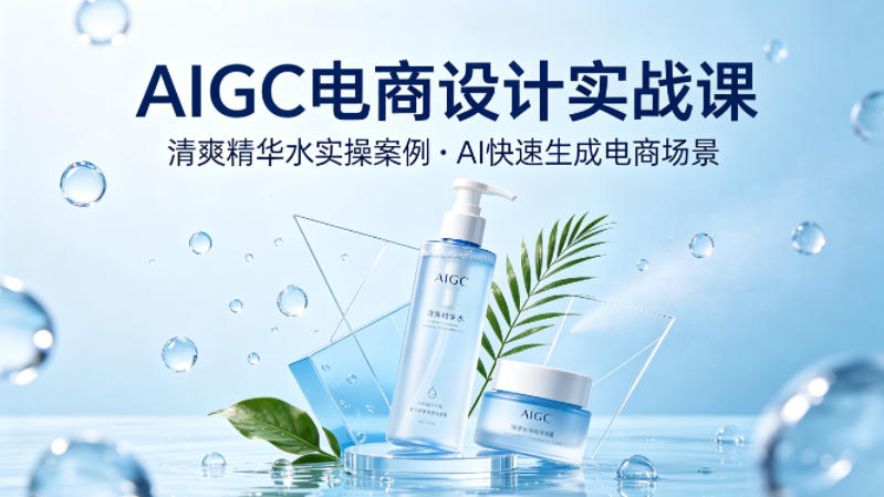 AIGC电商设计实战课，以清爽精华水为实操案例，教你用AI快速生成电商场景-心思维创富网_网上创业教程_网络创业项目