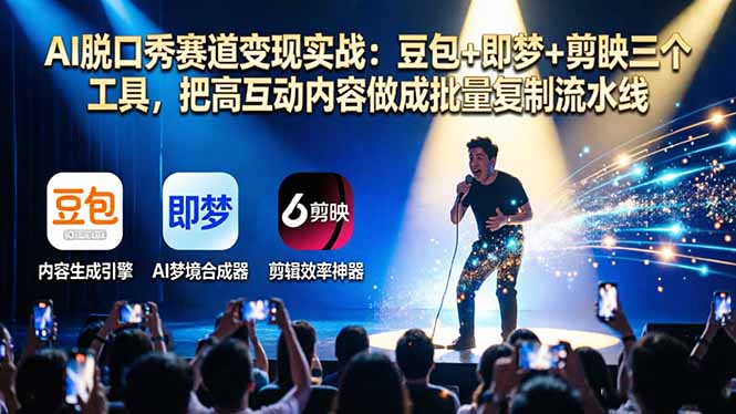 AI脱口秀赛道变现实战：豆包+即梦+剪映三个工具，把高互动内容做成批量复制流水线-心思维创富网_网上创业教程_网络创业项目