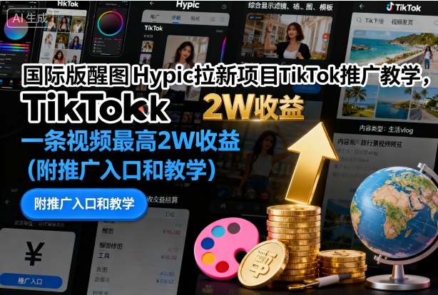 国际版醒图Hypic拉新项目TikTok推广教学，一条视频最高2W收益(附推广入口和教学)-心思维创富网_网上创业教程_网络创业项目