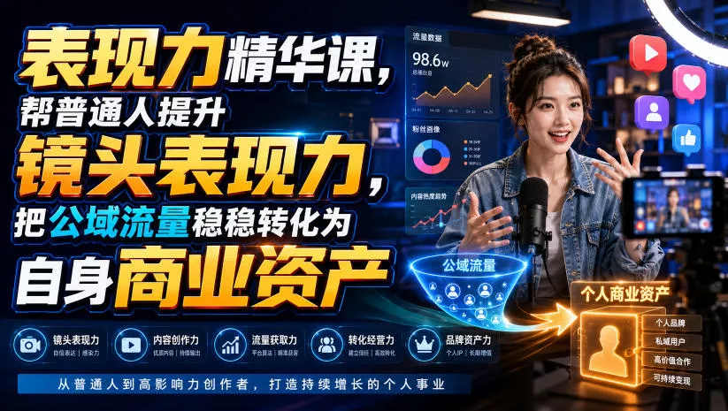 表现力精华课，帮普通人提升镜头表现力，把公域流量稳稳转化为自身商业资产-心思维创富网_网上创业教程_网络创业项目