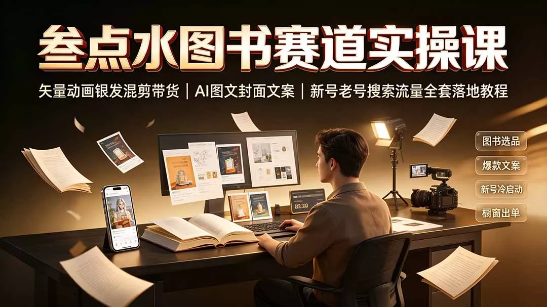 叁点水图书赛道实操课｜矢量动画银发混剪带货，AI图文封面文案，新号老号搜索流量全套落地教程-心思维创富网_网上创业教程_网络创业项目
