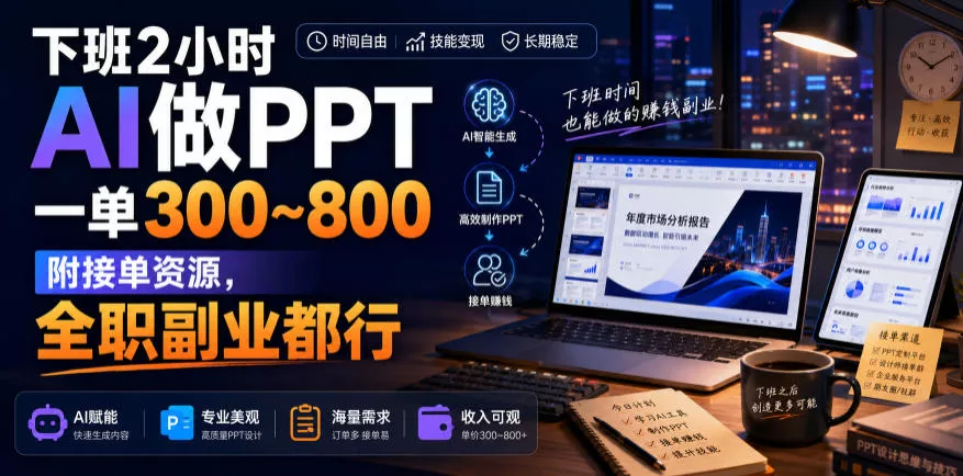 下班2小时AI做PPT，一单300~800，附接单资源，全职副业都行【揭秘】-心思维创富网_网上创业教程_网络创业项目