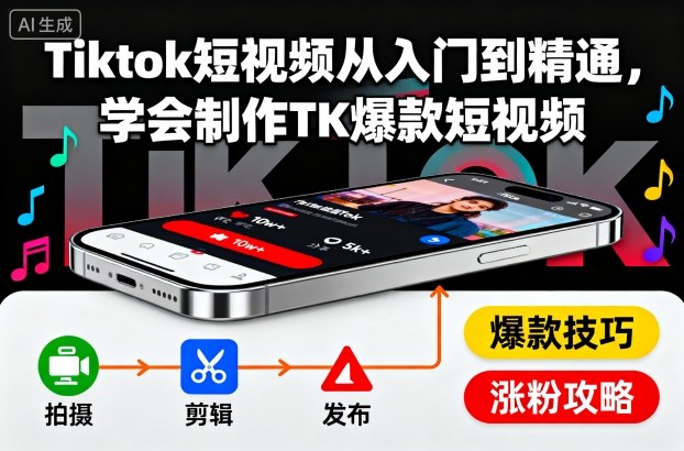 Tiktok短视频从入门到精通，学会制作TK爆款短视频-心思维创富网_网上创业教程_网络创业项目
