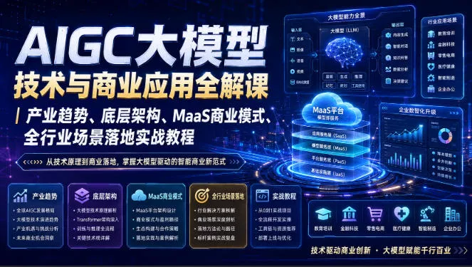 AIGC大模型技术与商业应用全解课｜产业趋势、底层架构、MaaS商业模式、全行业场景落地实战教程-心思维创富网_网上创业教程_网络创业项目