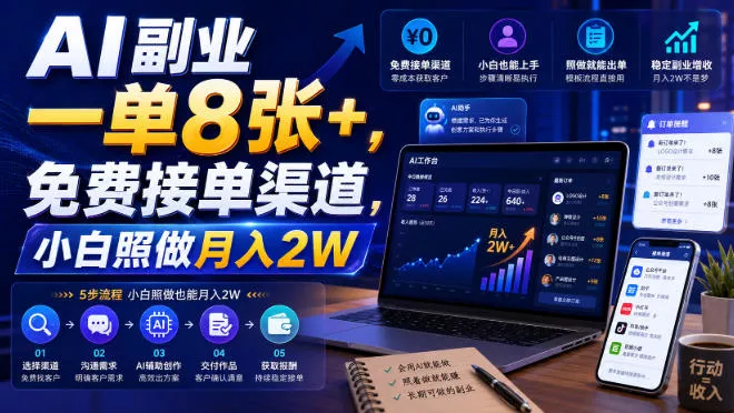 AI副业一单8张+，免费接单渠道，小白照做月入2W【揭秘】-心思维创富网_网上创业教程_网络创业项目