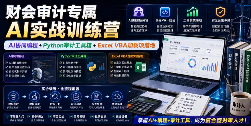 财会审计专属AI实战训练营｜AI协同编程+Python审计工具箱+Excel VBA加载项落地(更新0816)-心思维创富网_网上创业教程_网络创业项目