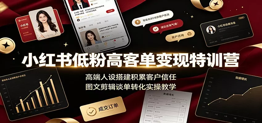 小红书低粉高客单变现特训营：高端人设搭建积累客户信任，图文剪辑谈单转化实操教学-心思维创富网_网上创业教程_网络创业项目