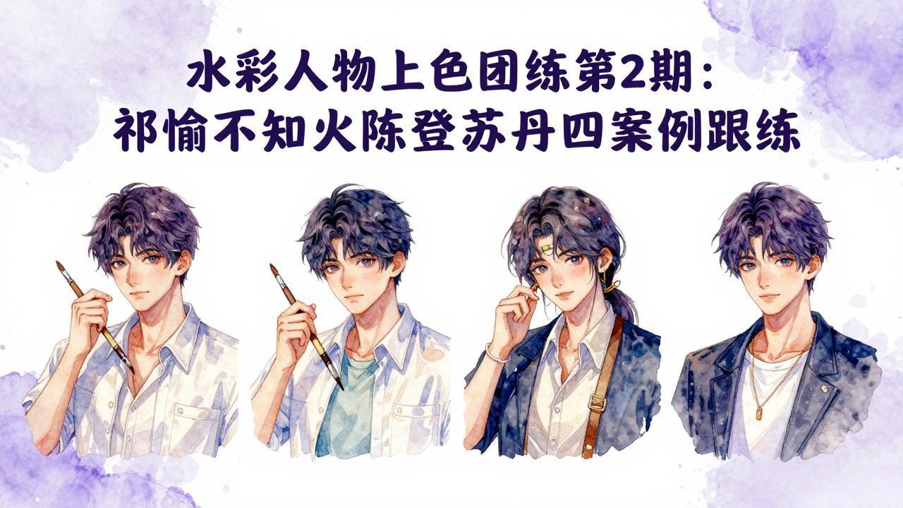 水彩人物上色团练第2期：祁煜不知火陈登苏丹四案例跟练，手把手提升绘画能力-心思维创富网_网上创业教程_网络创业项目