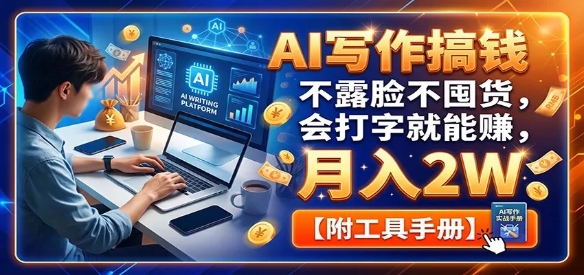 AI写作搞钱：不露脸不囤货，会打字就能赚，月入2W【附工具手册】-心思维创富网_网上创业教程_网络创业项目