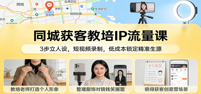 同城获客教培IP流量课：3步立人设，短视频录制，低成本锁定精准生源-心思维创富网_网上创业教程_网络创业项目