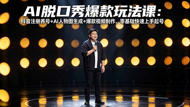 AI脱口秀爆款玩法课：抖音注册养号+AI人物图生成+爆款视频制作，零基础快速上手起号-心思维创富网_网上创业教程_网络创业项目