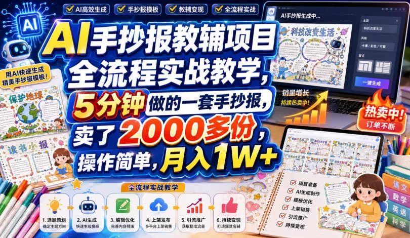 AI手抄报教辅项目全流程实战教学，5分钟做的一套手抄报，卖了2000多份，操作简单，月入1W+-心思维创富网_网上创业教程_网络创业项目