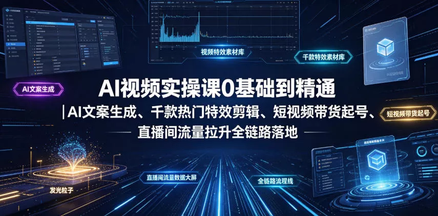 AI视频实操课0基础到精通｜AI文案生成、千款热门特效剪辑、短视频带货起号、直播间流量拉升全链路落地-心思维创富网_网上创业教程_网络创业项目