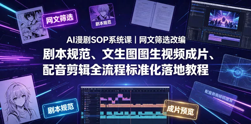 AI漫剧SOP系统课｜网文筛选改编、剧本规范、文生图图生视频成片、配音剪辑全流程标准化落地教程(更新0810)-心思维创富网_网上创业教程_网络创业项目
