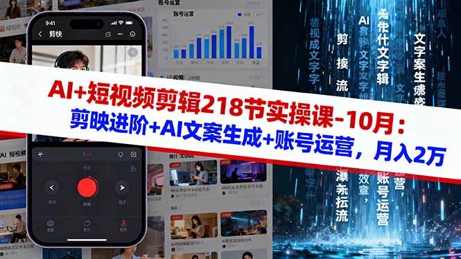 AI+短视频剪辑218节实操课-10月：剪映进阶+AI文案生成+账号运营，月入2万-心思维创富网_网上创业教程_网络创业项目