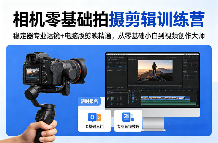 相机零基础拍摄剪辑训练营：稳定器专业运镜+电脑版剪映精通，从零基础小白到视频创作大师-心思维创富网_网上创业教程_网络创业项目
