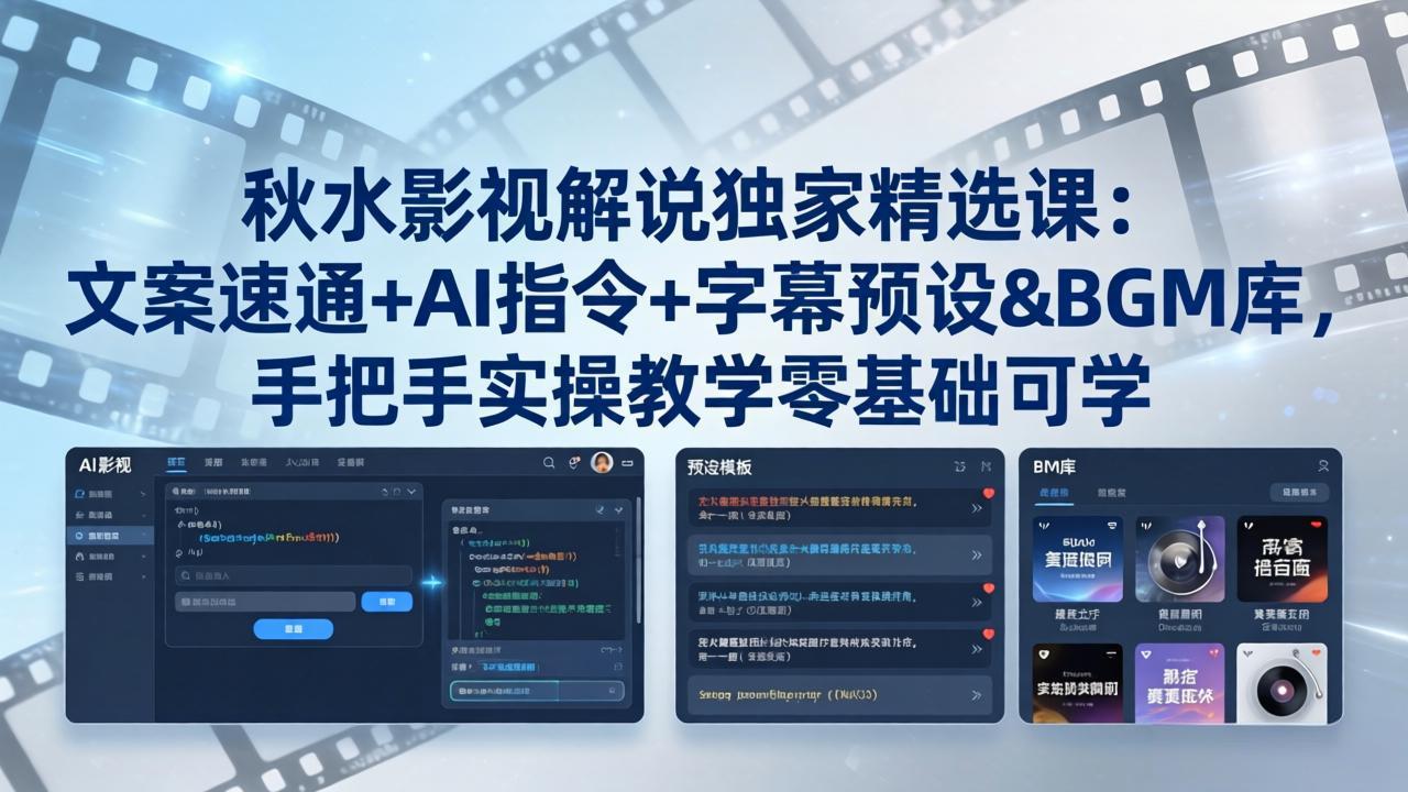 秋水影视解说独家精选课：文案速通+AI指令+字幕预设+BGM库，手把手实操教学零基础可学-心思维创富网_网上创业教程_网络创业项目