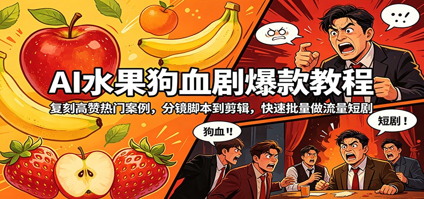AI水果狗血剧爆款教程：复刻高赞热门案例，分镜脚本到剪辑，快速批量做流量短剧-心思维创富网_网上创业教程_网络创业项目