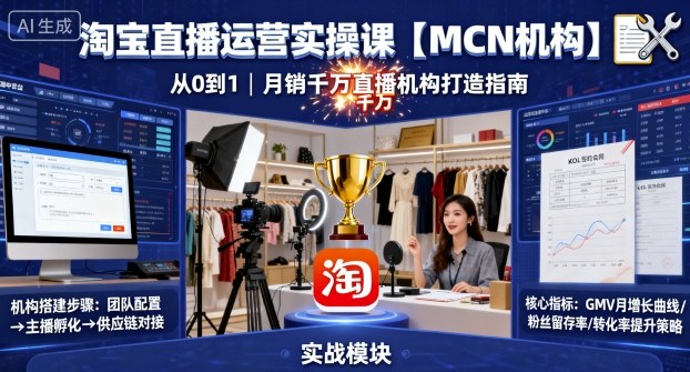 淘宝直播运营实操课【MCN机构】，从0到1做一家月销千W的直播机构-心思维创富网_网上创业教程_网络创业项目
