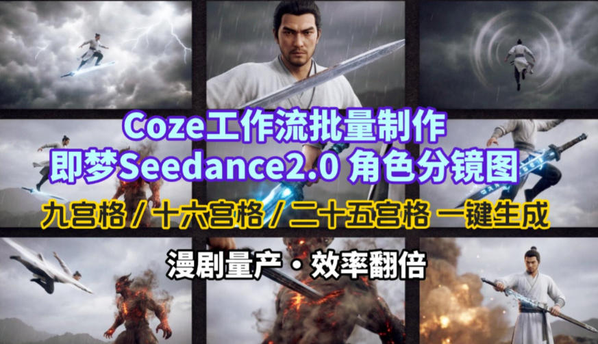 Coze工作流批量制作即梦Seedance2.0角色分镜图，九宫格-十六宫格-二十五宫格一键生成，漫剧量产，效率翻倍-心思维创富网_网上创业教程_网络创业项目