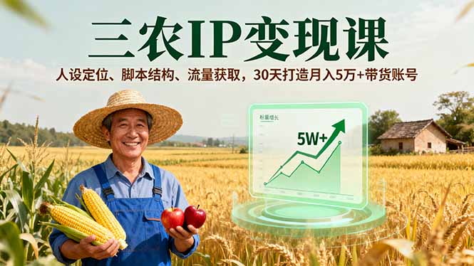 三农IP变现课，人设定位、脚本结构、流量获取，30天打造月入5万+带货账号-心思维创富网_网上创业教程_网络创业项目
